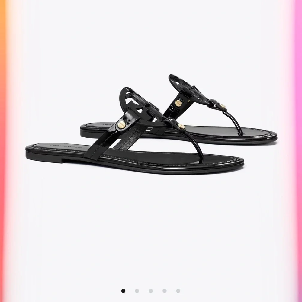 Black Patent Leather Thong Sandals